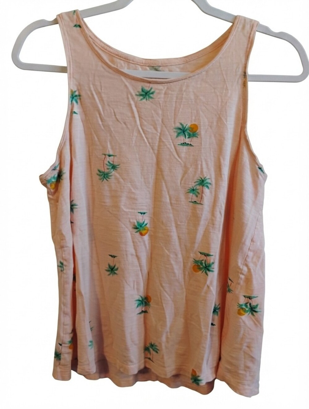 Women's Old Navy Peach Tank Top with Palm Tree & Pineapple Print Size Small